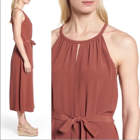 Eileen Fisher Tencel Vicose Crepe Halter Dress brown size XS - Picture 2 of 8
